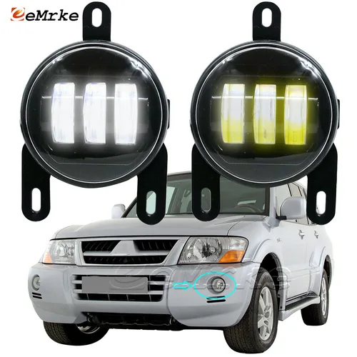 Luces antiniebla del parachoques delantero del coche LED lámpara de conducción transparente para Mitsubishi Pajero Montero 3/III MK3 V60/70 2003-2006 blanco + amarillo DRL