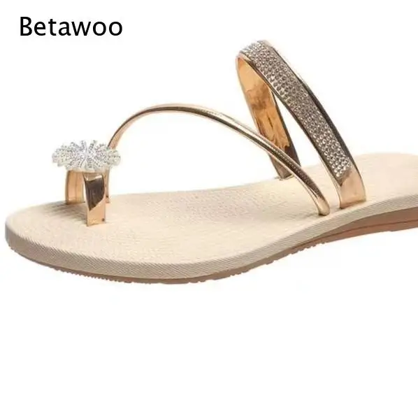 2026 Sun Flower Rhinestone Two Strap Flat Slide Sandals Wide Fit Size 35 To 42 Multi Metallic Tone Women Summer Beach Footwear