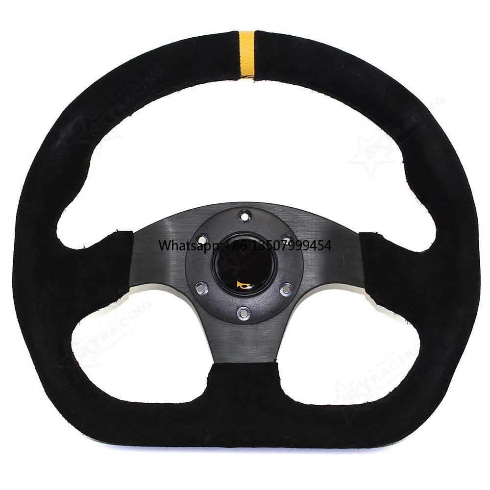 13 Inch D Shaped Suede Racing Steering Wheel with Red/yellow Stitching