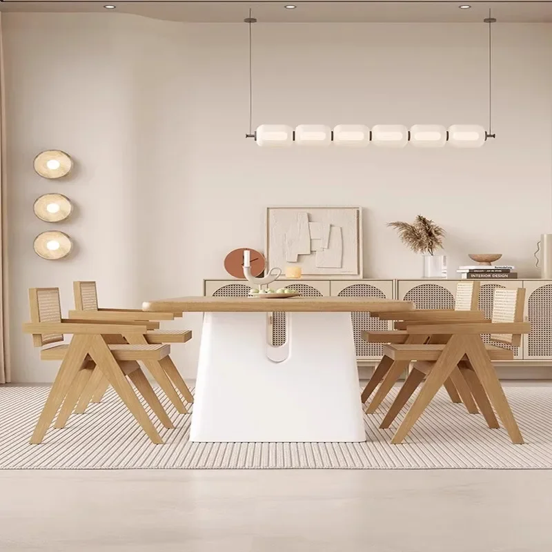 Wabi-sabi wind solid wood dining table and chair combination home restaurant Japanese log eating table B & B tea room tea 4