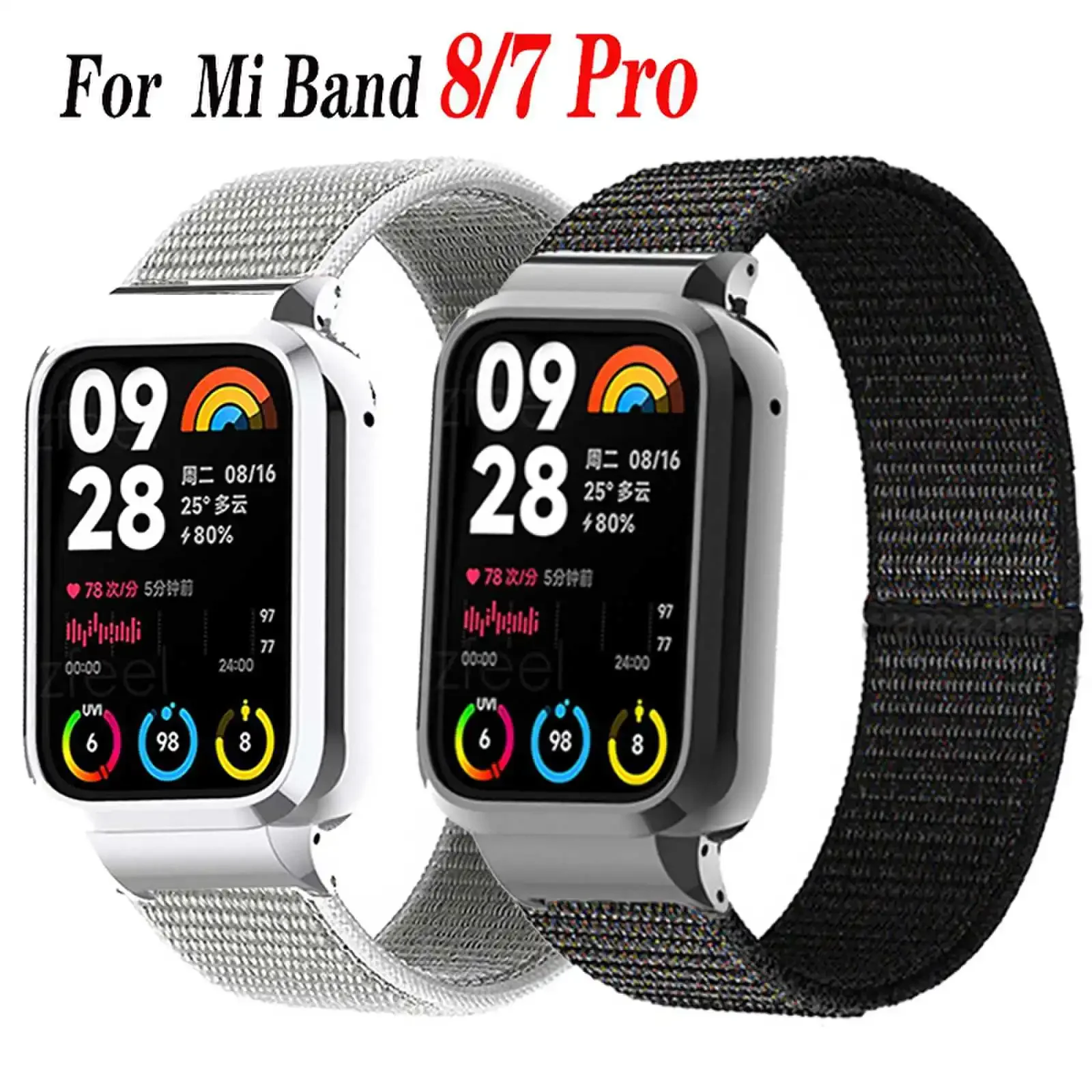 For Xiaomi Mi Band 8 7 Pro Smart wacth Strap Nylon Strap+Metal Case For Mi Band 8 Pro Bracelet For Mi Band 7Pro Protective Cover