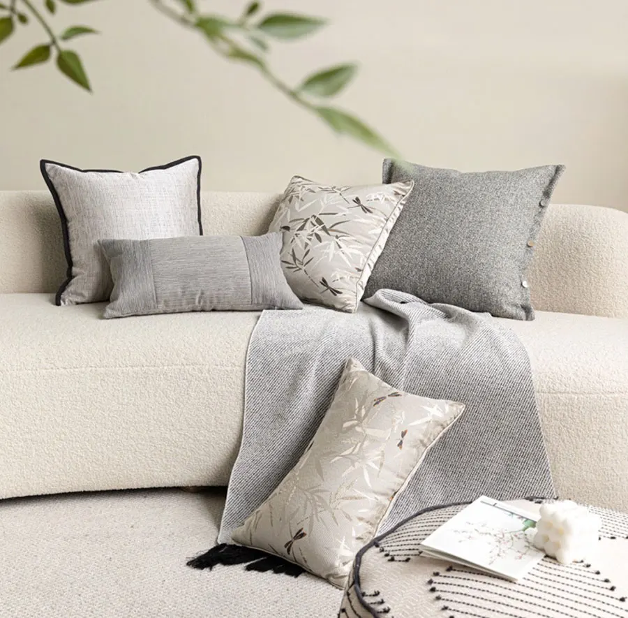 New Chinese Style Ink Wash Cushion Cover Bamboo Shadow Dragonfly Grey Green Pillow Case Decorative For Sofa Bed Living Room Home