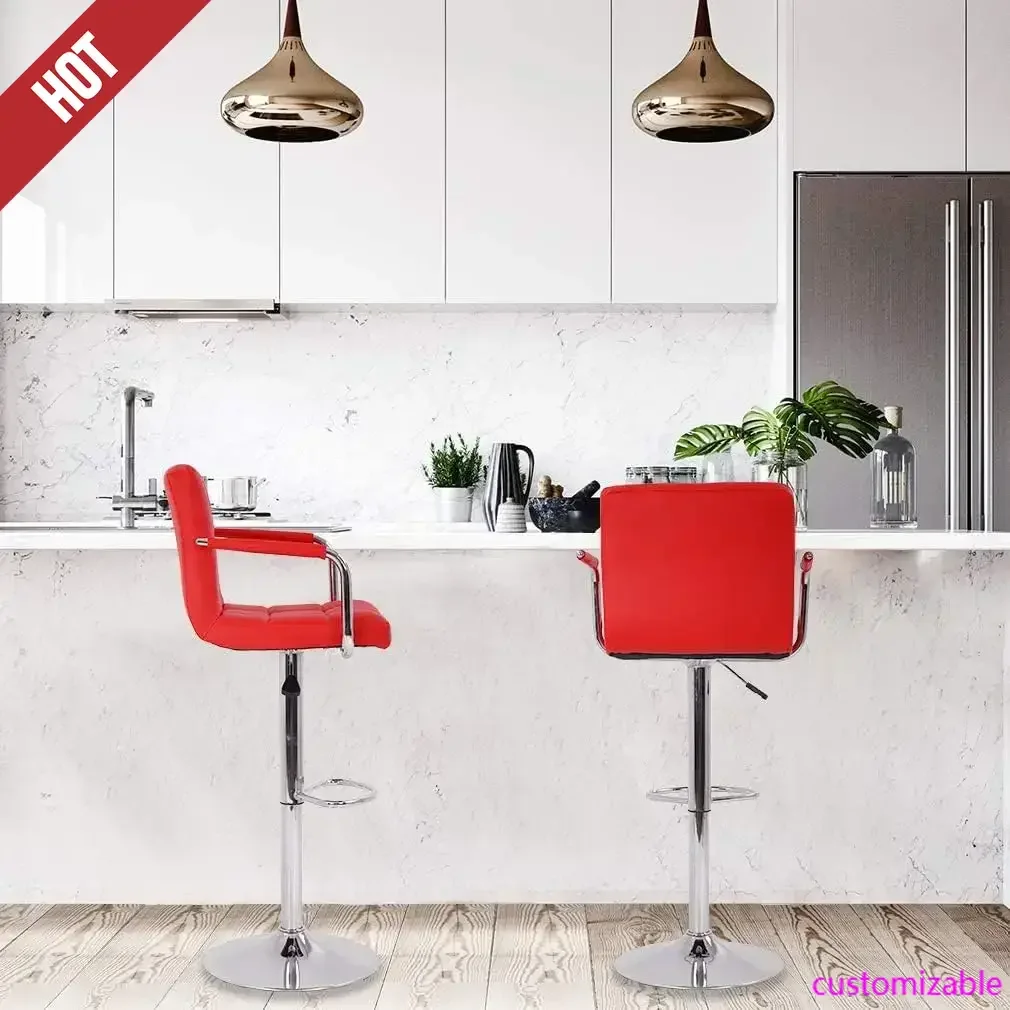 Kursi Bar Putar yang Dapat Disesuaikan Set isi 2, Merah