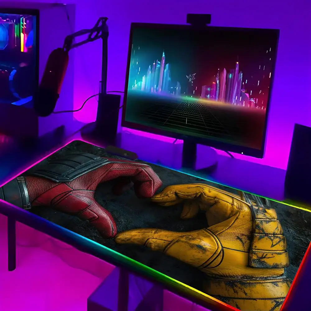 Marvel Deadpool & Wolverine MINISO Mouse Pad E-sports players LED RGB Keyboard Cover Desk mat Colorful Surface Waterproof Comput