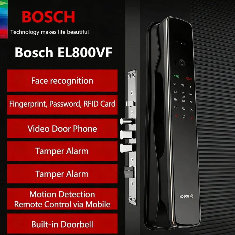 

Умный замок Bosch EL800VF с видеоглазком, распознаванием лиц, электронный замок с паролем и отпечатком пальца для домашних входных дверей