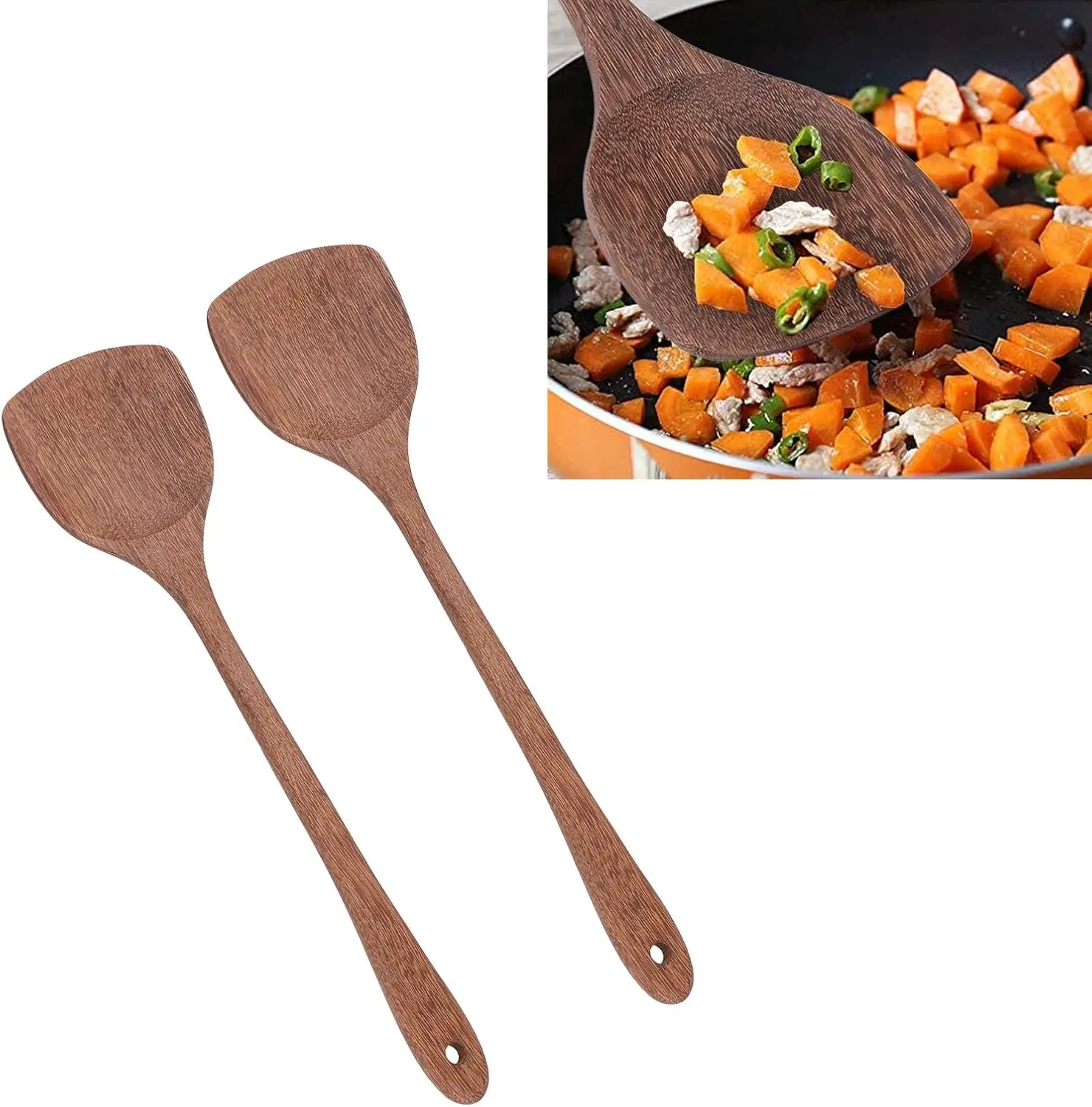Wooden Spatula Non Stick Cookware Wood Utensils Cooking Long Handle Flat Frying Inclined Spatula Cooking Soup Spoon Rice Spoon