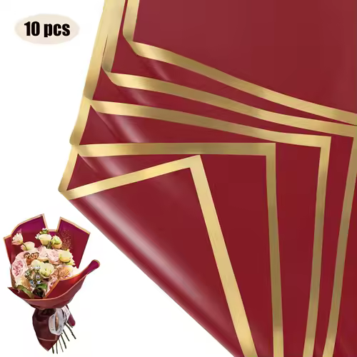 10 Sheets Flower Wrapping Paper with Golden Edges, Waterproof Bouquet Packaging - Ideal for DIY Weddings & Birthdays - Image 13
