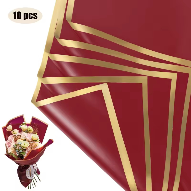 10 Sheets Flower Wrapping Paper with Golden Edges, Waterproof Bouquet Packaging - Ideal for DIY Weddings & Birthdays - Image 13