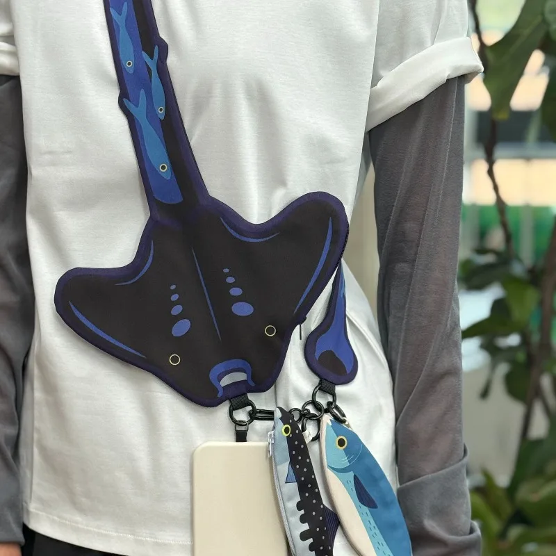 Ocean Series Manta Ray Multi-use Strap Card Pouch,Convertible Crossbody Sling, Wristband & Bag Charm for Daily Outfit Decoration view 4