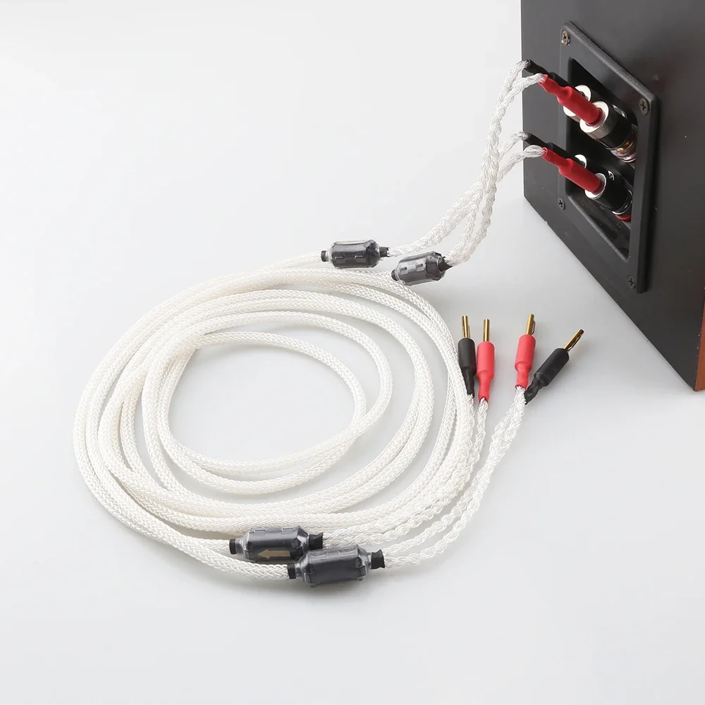 100% Pure Silver 16-Cores Soft Speaker Cable with Viborg Pure Copper Gold Plated Banana Plug HIFI Loudspeaker Cable Audiophile