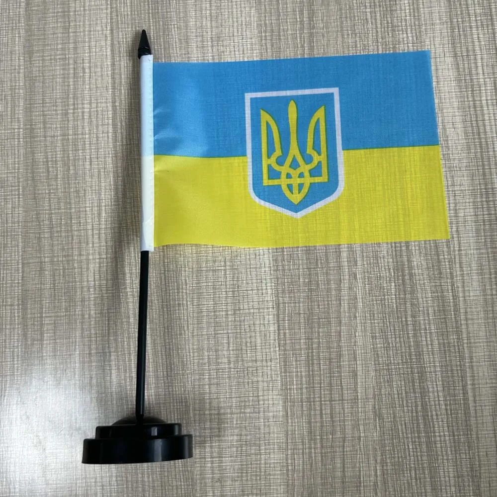 14x21cm Office Desk Flag of Ukrainian Presidential Flag polyester Ornaments table Flags  mini Ukraine Desk flag for decoration