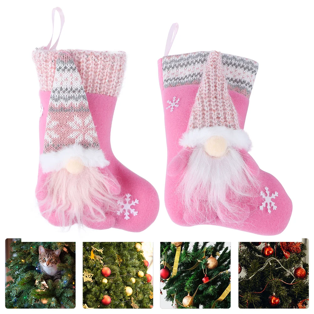 

2 Pcs Personalized Christmas Stocking Socks Festival Pendant Pink Plush Hanging