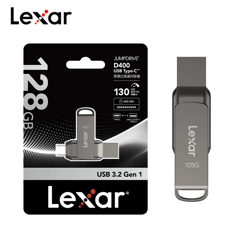 Lexar Metal Dual Pen Drive USB 3.2 i Type-C Flash Drive D400 32GB 64GB 128GB 256GB Max 130Mb/s Dysk U do iPhone 15 Xiaomi — zdjęcie produktu 3