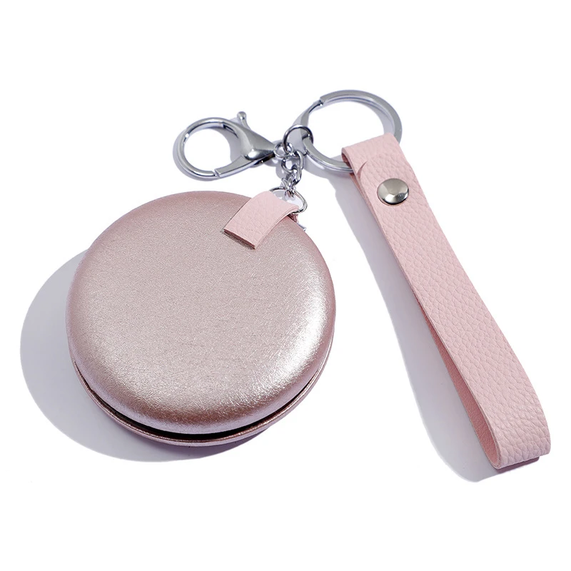Mini specchio pieghevole specchio rotondo compatto opaco specchio tascabile portatile specchio piccolo con cordino in pelle
