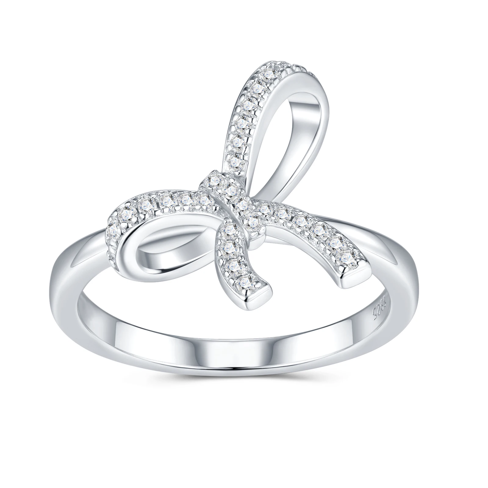 JIUZUAN Bowknot تصميم خاتم S925 الفضة 18K مطلية بالذهب مطعمة الزركون تألق النهاية لارتداء اليومي هدية خاتم مجوهرات أنيق #6