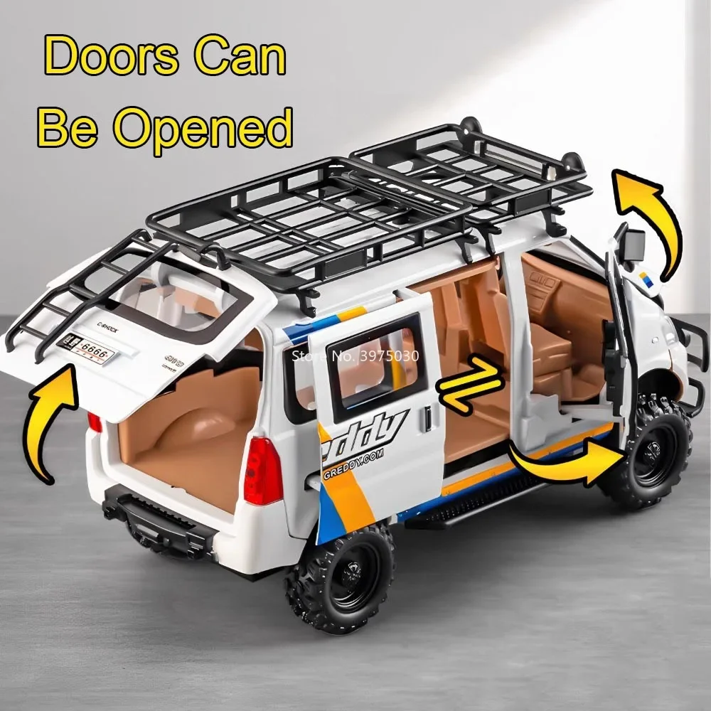 1:24 우링 롱광 밴 모델 자동차 합금 다이캐스트 장난감, 후진 기능, 라이트, 음악, 미니어처 오프로드, 어린이날 선물