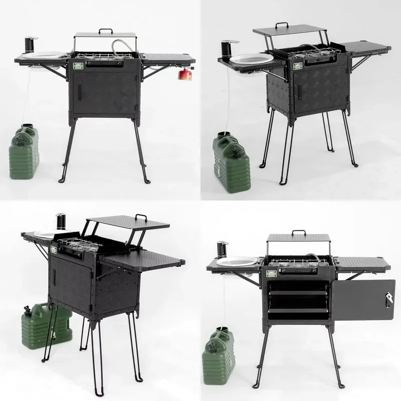 for Upgrade Dual Burner Camping Kitchen Box Higher Height All in One Portable Outdoor Cooking Kit for Camping Hiking and Car