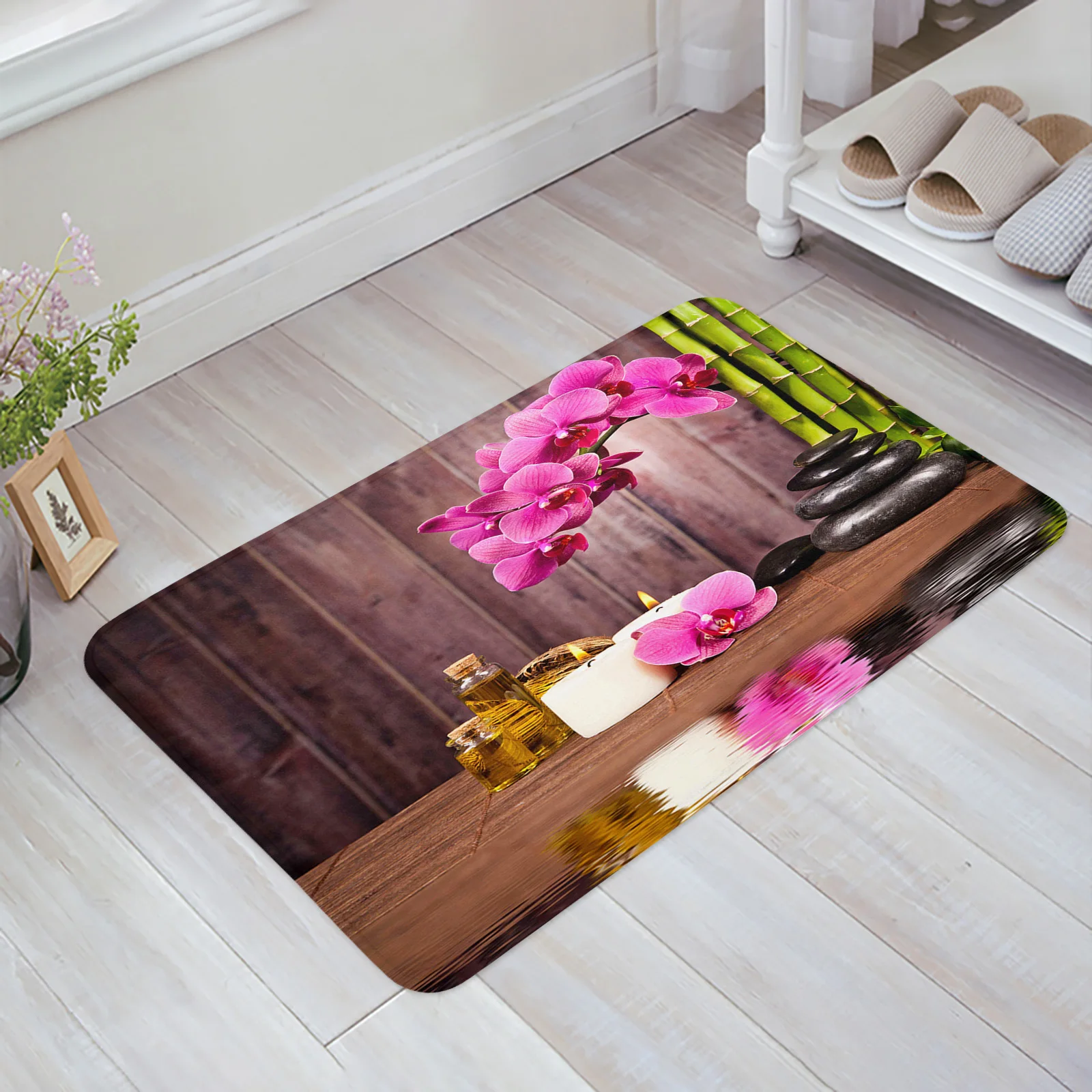 Orchid Stone Flower Bamboo Carpet For Living Room Area Rug Floor Mat Bedside Hallway Doormat Kids Bedroom Rug Home Decoration