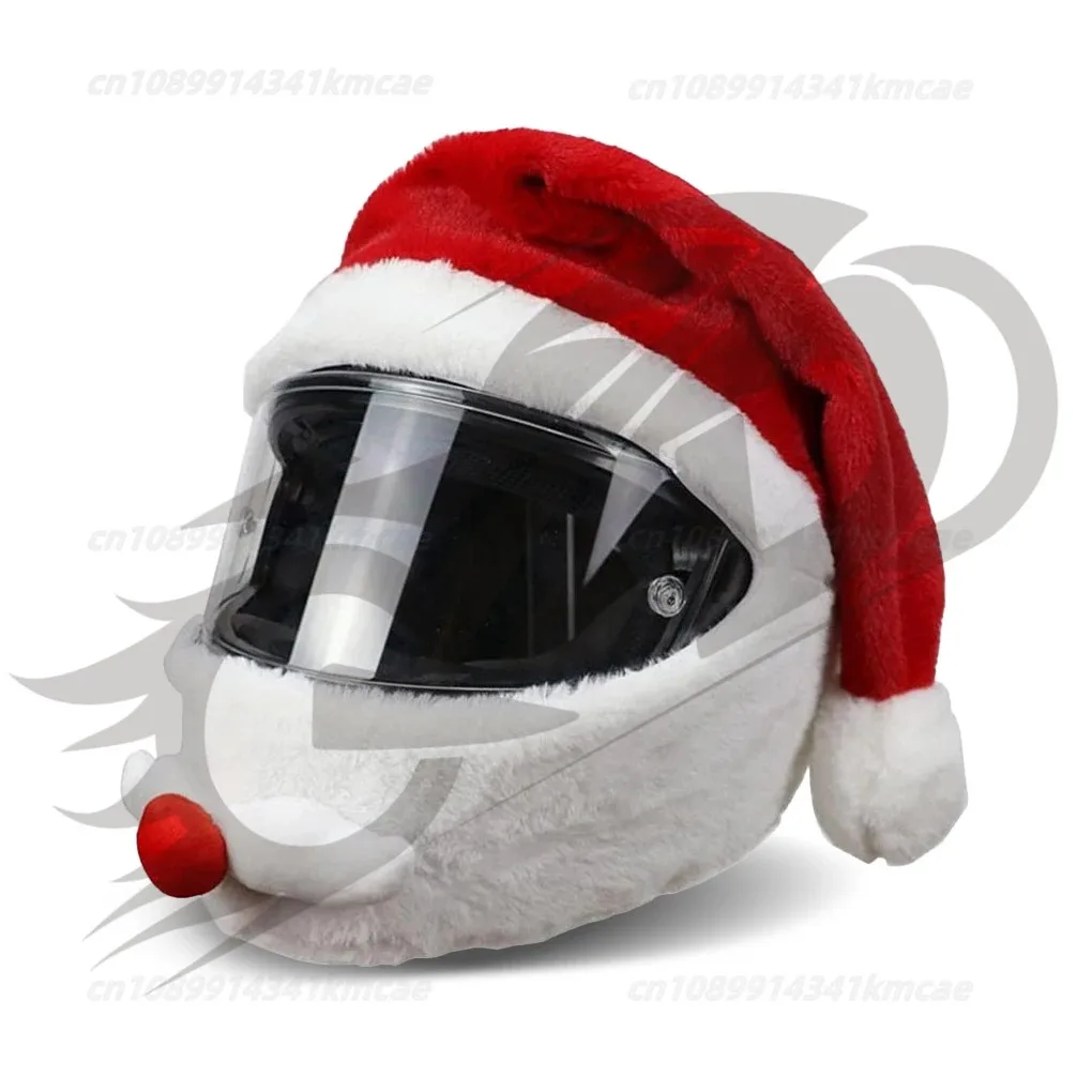 Universal Motorcycle Christmas Helmet Cover Cartoon Elk Santa Claus Fluffy Plush Set Christmas Cosplay Splicing Head Cover image 6