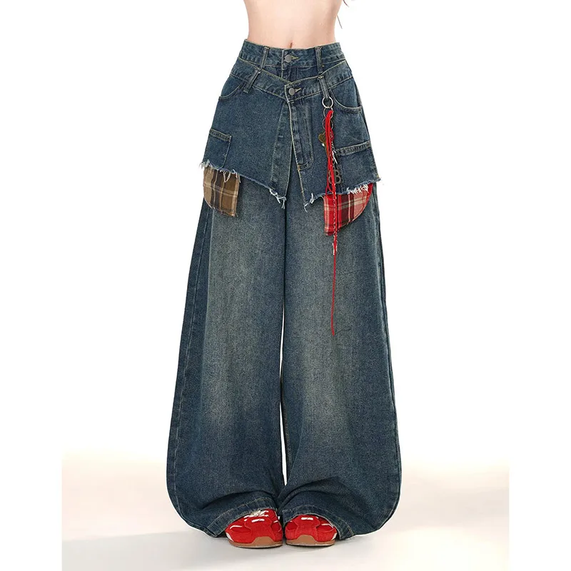 

Street Popular Loose Jeans Women Patchwork Y2K New Harajuku Vintage Oversized Wide-leg Pants Couple High Waist Jeans Women