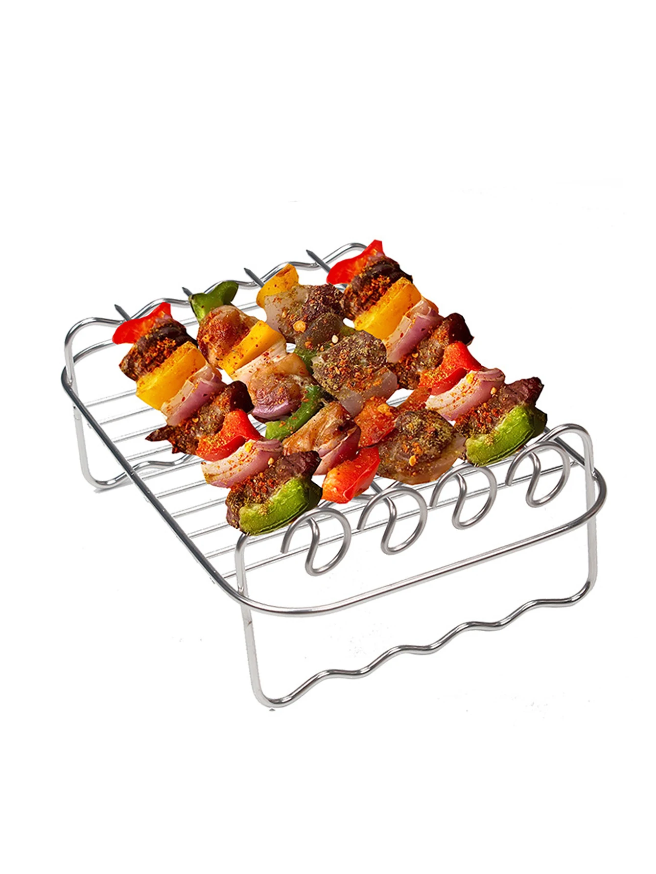 Air Fryer Rack Square, Stackable Multi-Layer Stainless Steel Dehydrator Rack, Square Air Fryer Accessories, Metal Double Layer W