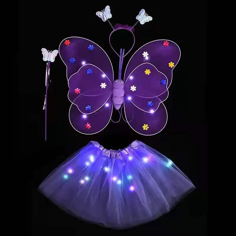 2-8 Years Kids Fairy Costume Sets Christmas Birthday Party Girl Costume Magic Wand Angel Wings Glowing Elf Toys Princess Skirt