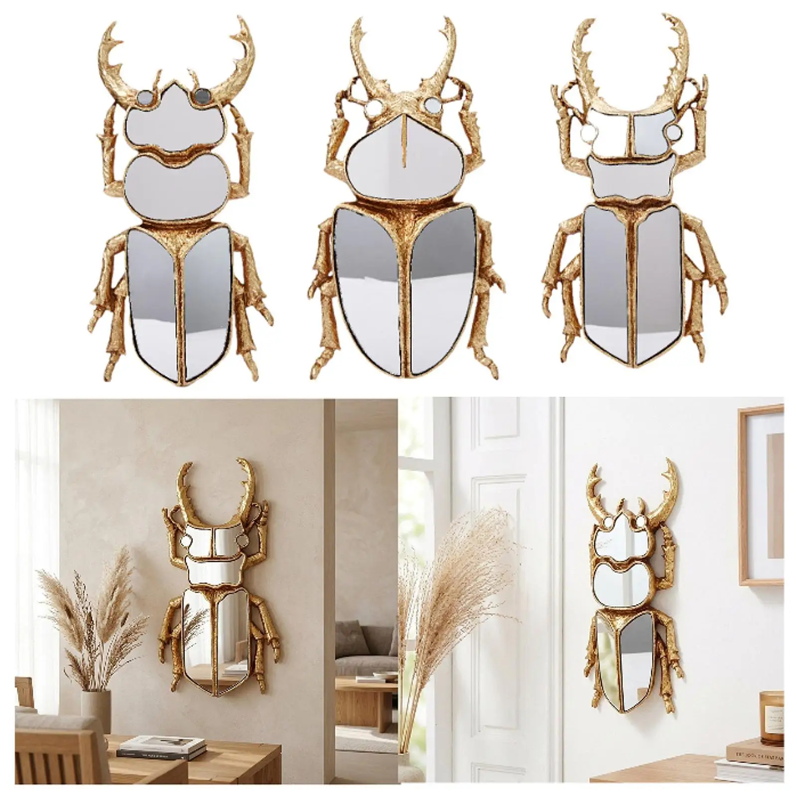 Beetle Mirror Wall Art Resin Hanging Ornament Modern Decor for Aesthetic Room Decoration Entryway