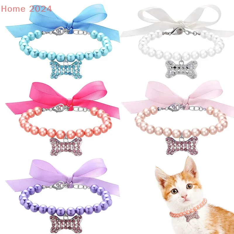 Collares para perros bonitos a la moda, Collar para mascotas, joyería creativa, colgante de hueso para perro, Collar ajustable para perro, Collar para mascotas con agradable arco, regalos