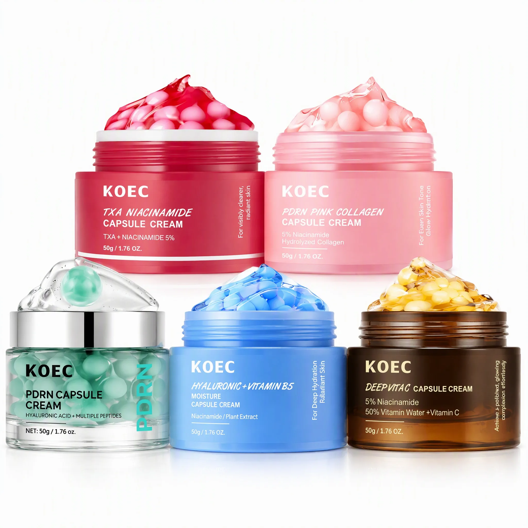 KOEC Capsule Face Cream Set Vitamin C Hyaluronic Acid PDRN Collagen Niacinamide Moisturizing Brightening 50g