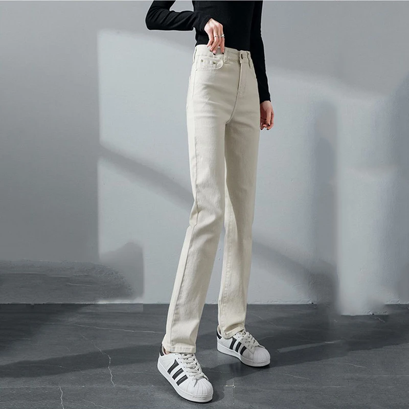 

Прямые джинсы с высокой талией, весенние повседневные эластичные джинсовые брюки, корейская уличная одежда, новые классические брюки в стиле ретро, Kot Vaqueros XQ84