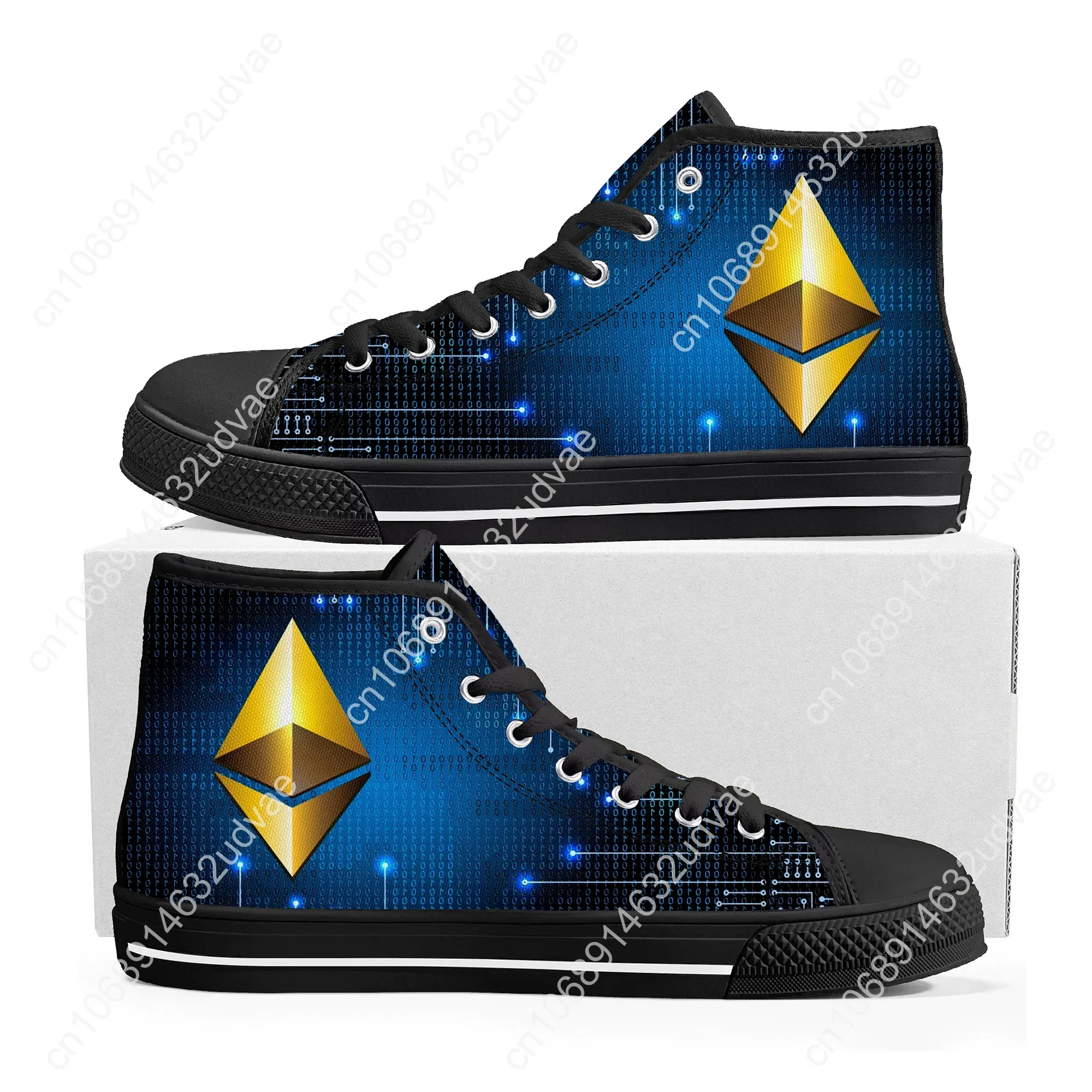 Ethereum Cryptocurrency Miner ETH Coin High Top Sneakers Mens Womens Teenager Canvas Sneaker Casual Couple Shoes Custom Shoe