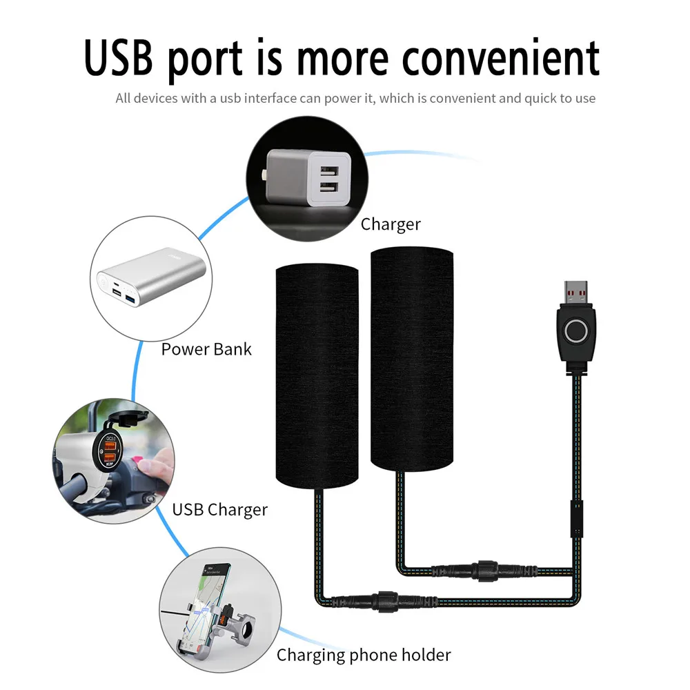 

2PCS 5V USB Electric Heated Motorcycle Grip Pads ATV Hand Warmers - Motorcycle Handlebar Cover