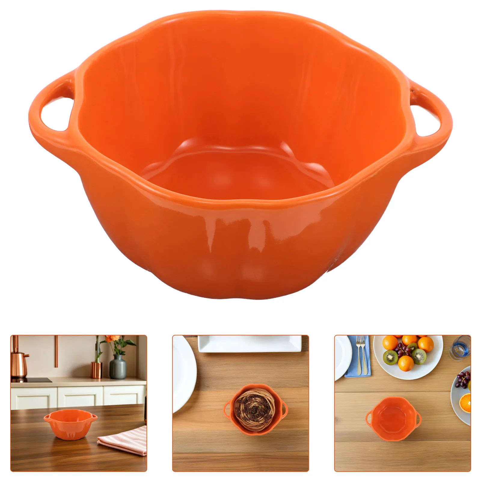 Tazón de Sopa de Cerámica con Forma de Calabaza, Olla para Guisos con Doble Asa para Servir Postres, Yogur, Pudín, Cazuela en Acción de Gracias y Halloween
