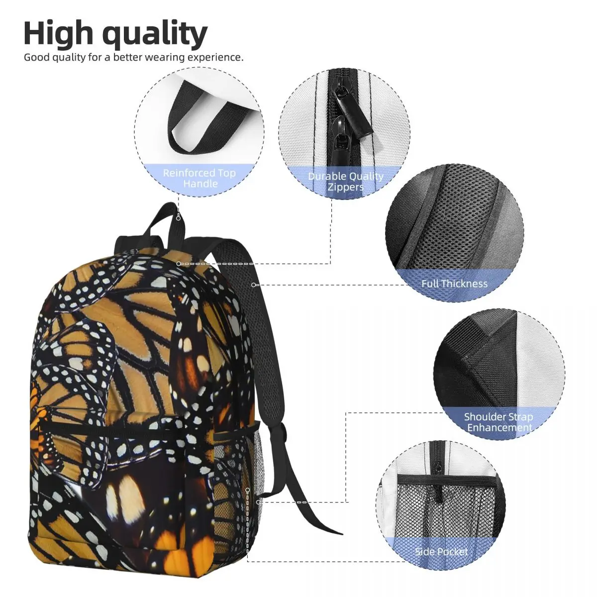 Butterfly Orange Pattern Backpack Student BookBag Children School Bag Computer Shoulder Bags for Men Women