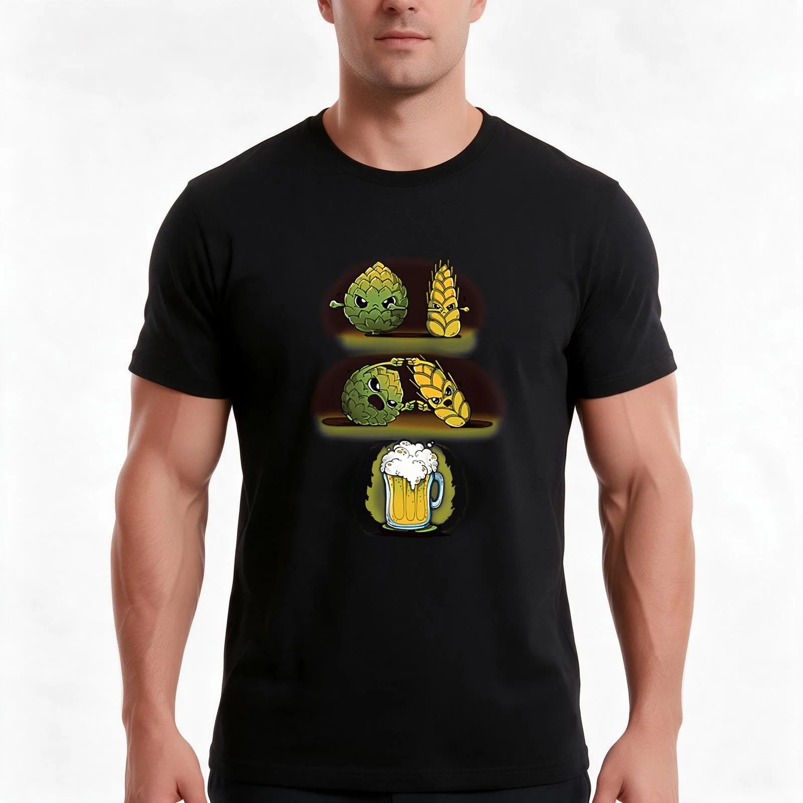 Beer Fusion T-Shirt, Summer Casual Cotton Tee, Oversized Streetwear Tops, Vintage Graphic Print, Loose Fit Short Sleeve