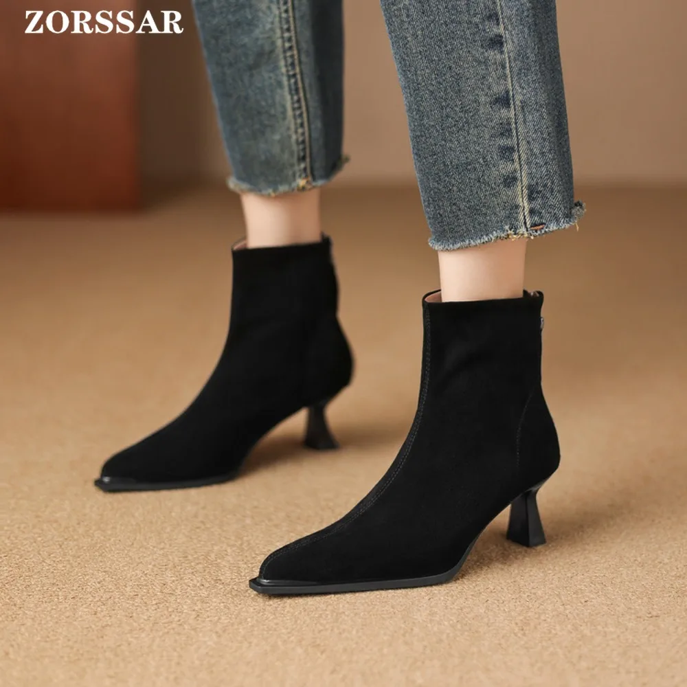 2025 Autumn Winter Pointed Toe Woman Ankle Boots Fashion Stiletto High Heels Shoes Concise Femmes Mordern Short Botines De Mujer