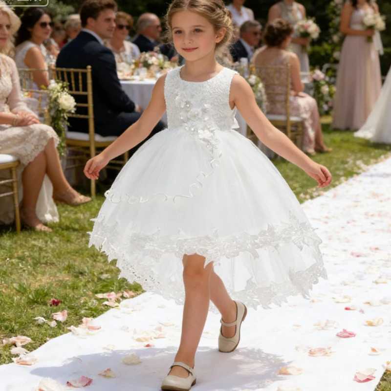 

Festive Dress For Girl Eid Girl Wedding Dress Elegant Embroidery Flower Princess Dress Toddle 1st Birthday Party Baptism Dress