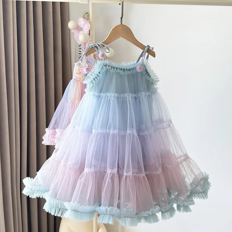 

Princess Style Summer Dress for Little Girls Mesh Skirt Casual A-Line Cake Skirt Long Sleeve Medium Stretch Polyester Fiber