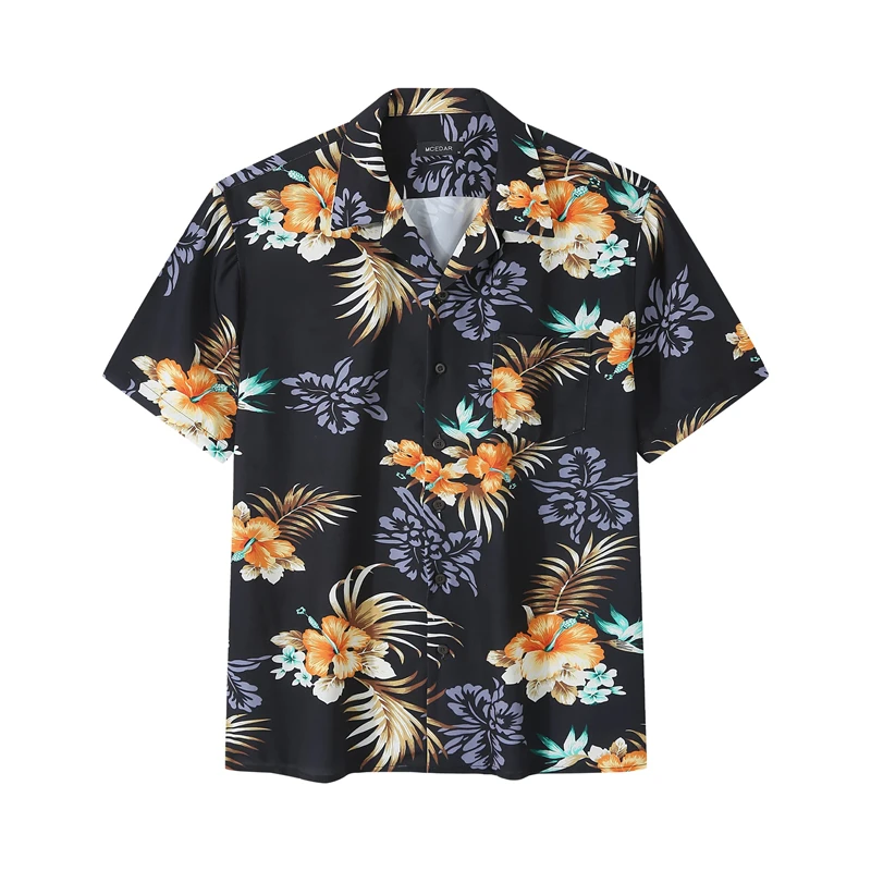 Colorful Bright Flowers Loose Shirt Vacation Palm Leaves Print Casual Shirts Hawaii Custom Short Sleeves Trendy Oversize Blouses