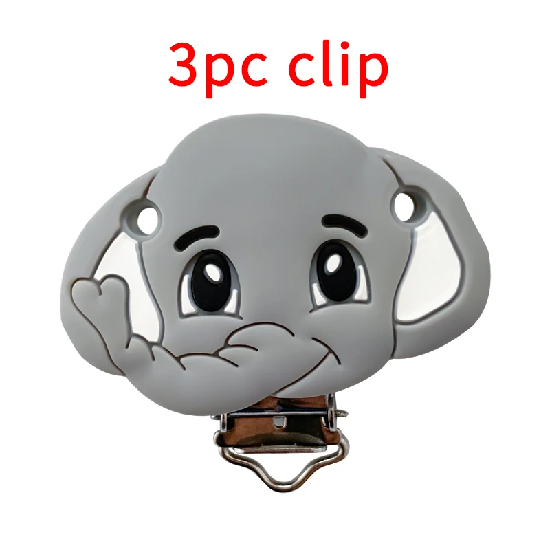 3pcs Silicone Cartoon Elephant Pacifier Clip DIY Baby Teething Teether Necklace Bead Tool Nurs Gift  Accessories