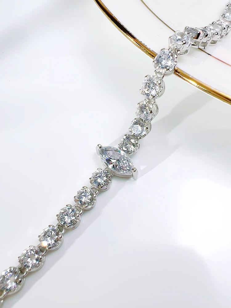 Fashionable Luxury 925 Sterling Silver Horse Eye Versatile Bracelet Set with High Carbon Diamond Elegant Wedding Jewelry