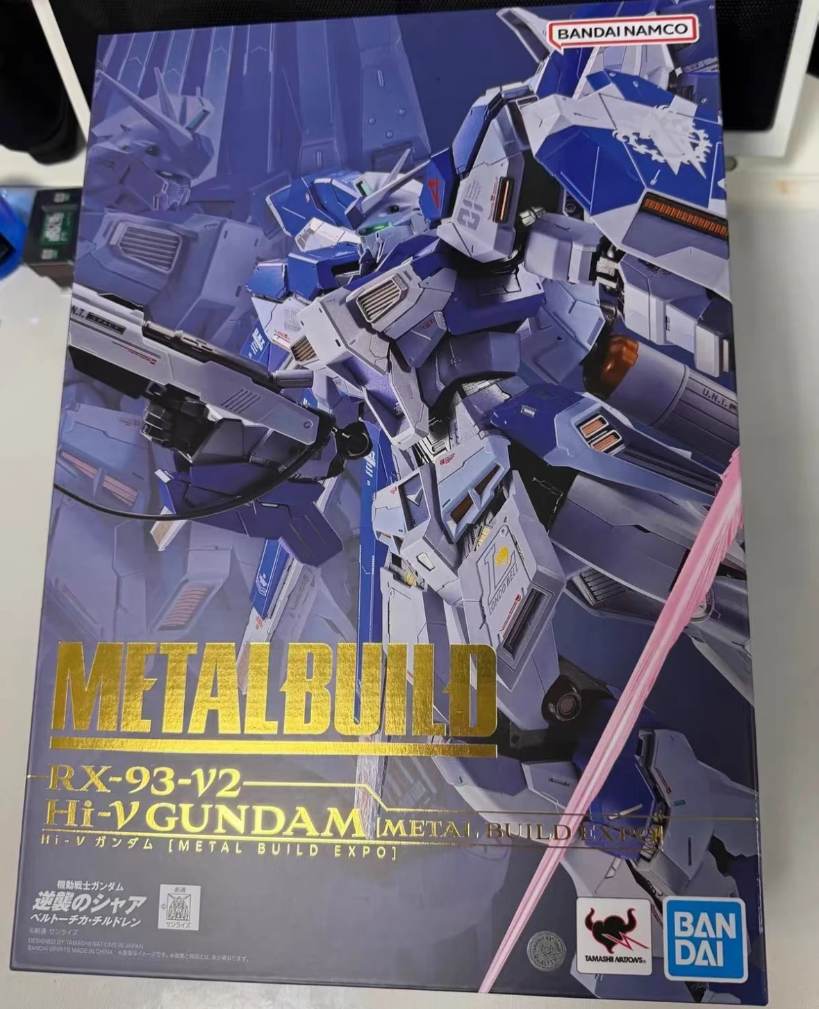 Official Genuine In Stock Bandai Metal Build Hi-v Gundam Figure Anime Mobile Suit Gundam char Is Counterattack Model Boxed Toy