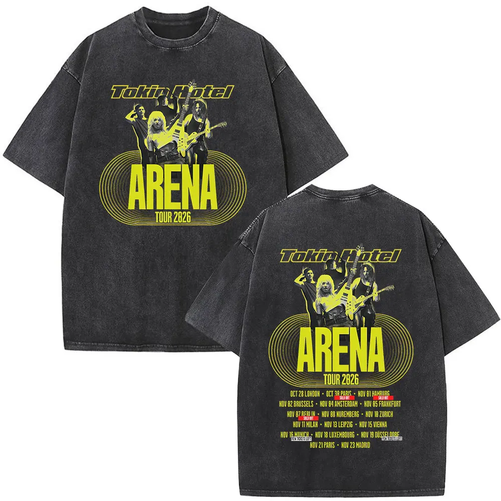 Camiseta Vintage Lavada da Banda de Rock Tokio Hotel Arena Tour 2026, Presentes para Fãs, Moda Masculina e Feminina, Camisetas Oversized Hip Hop