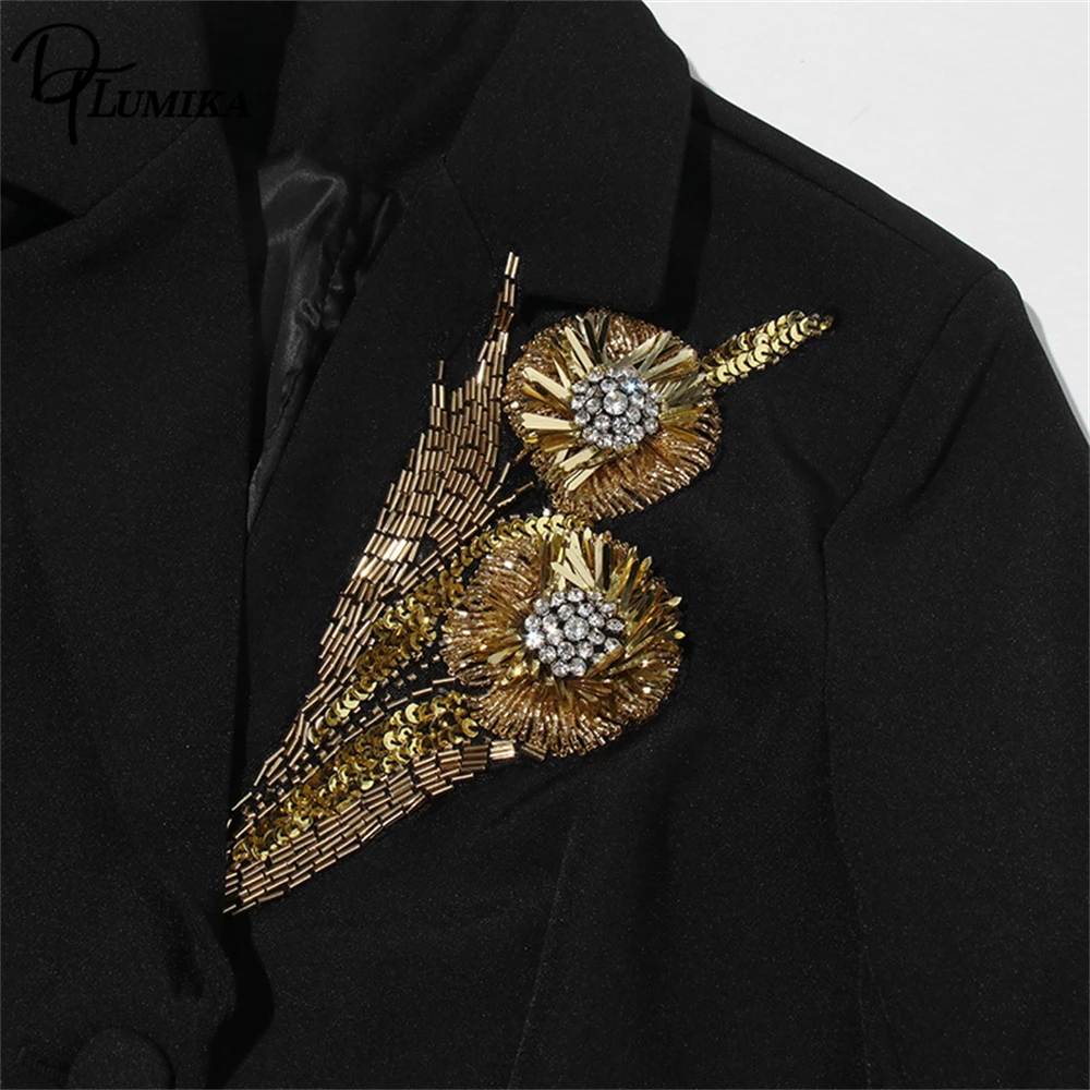 سترة بدلة صغيرة مطرزة بالزهور من DTLumika للنساء، سترة بدلة سوداء ضيقة، بدلات رسمية لحفلات العشاء #3