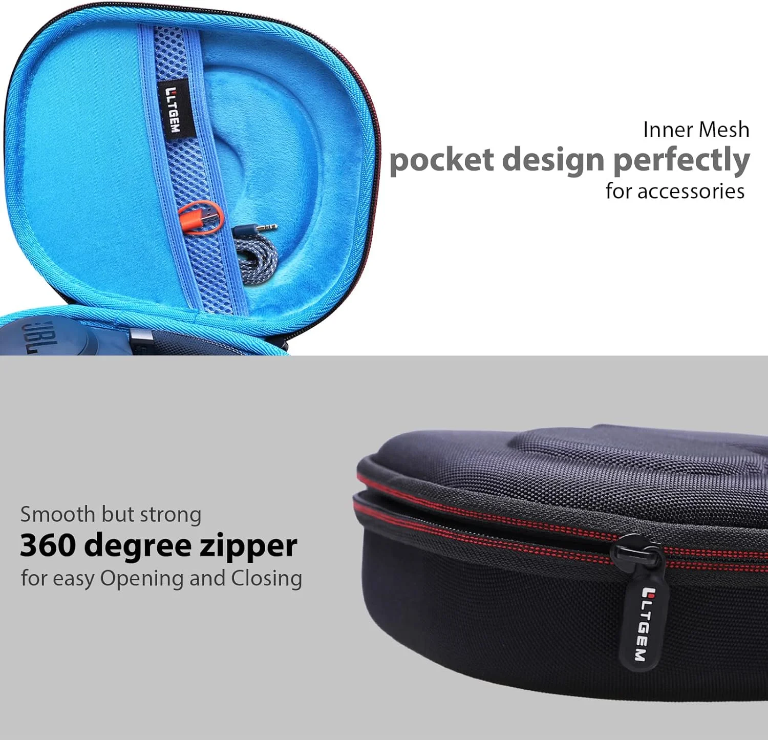 LTGEM EVA Hard Case for JBL Live 770NC/660NC/650BT/460NC/670NC/400BT/E45BT Bluetooth Wireless Headphone(Light Blue) - view 5