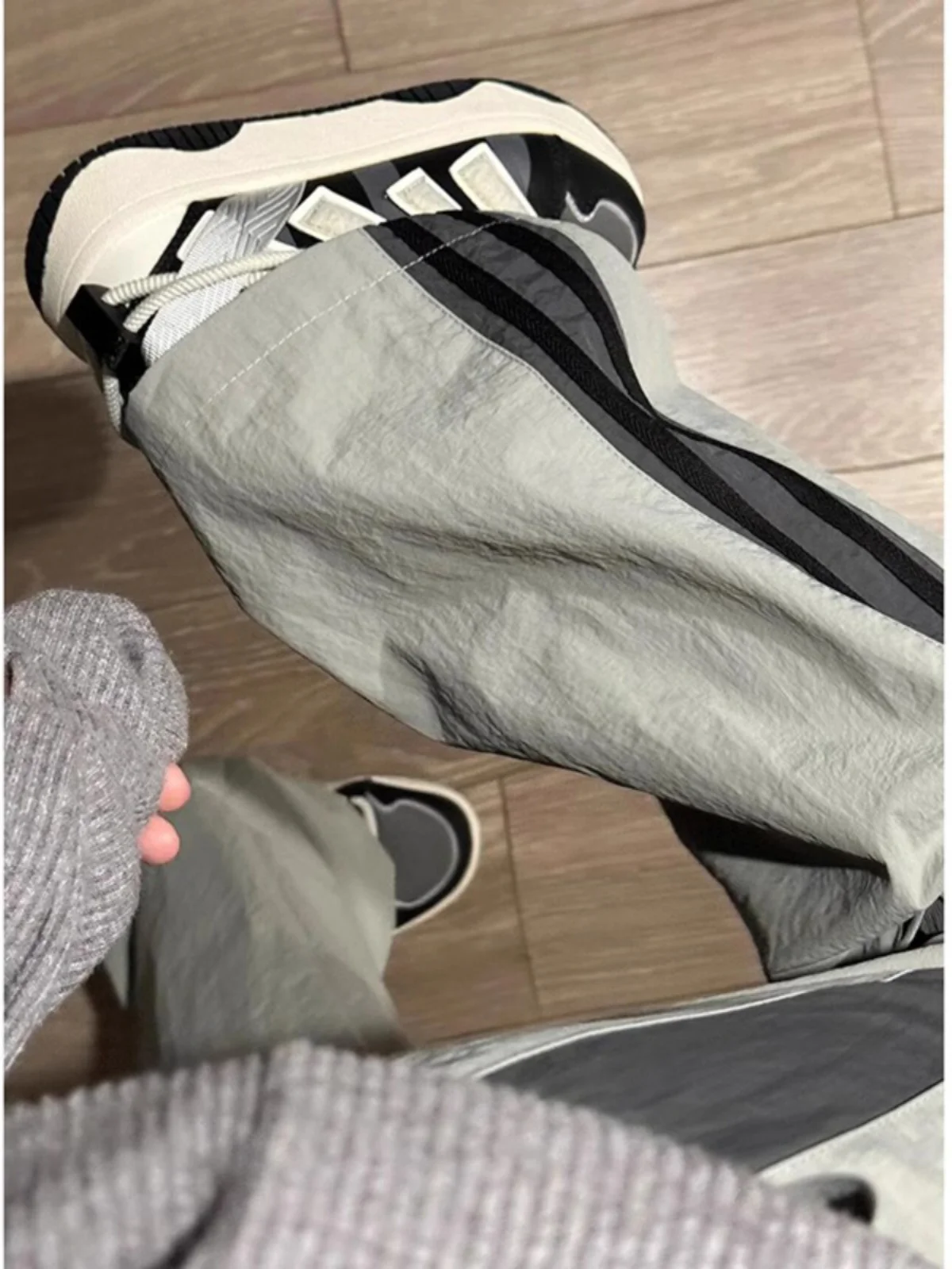 

American Sle Qui Dry Work Pants Men Summer Thin Ice Silk Wide Leg Loose Striped Sports Long Trousers Casual Straight Leg