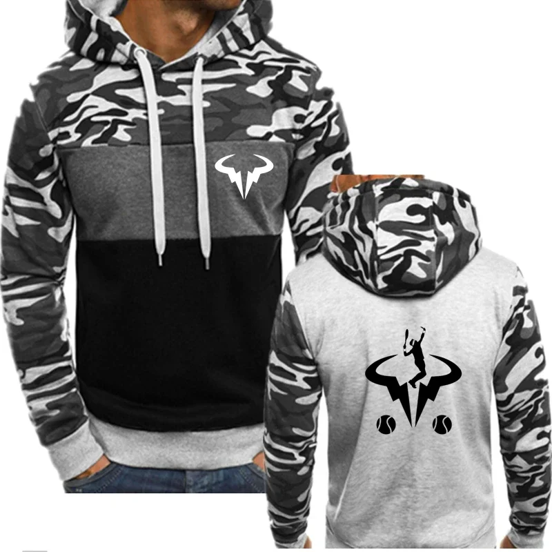 Autumn New Rafael Nadal Logo Print Custom Made Spliced Camouflage Men Pullover Hoodie Cotton Warm Man Sportswear Trend Popular