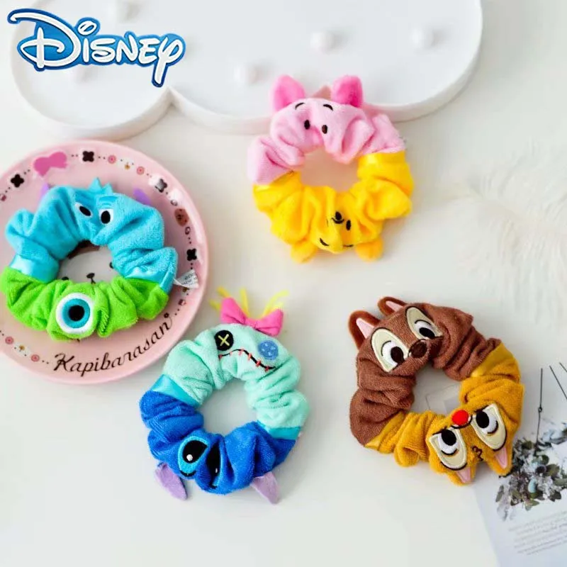 Disney Stitch Piglet Winnie The Pooh Big Eyes Monster Plush Hair Accessories Cartoon Kawaii Hair Ring Girl Rubber Band Jewelry