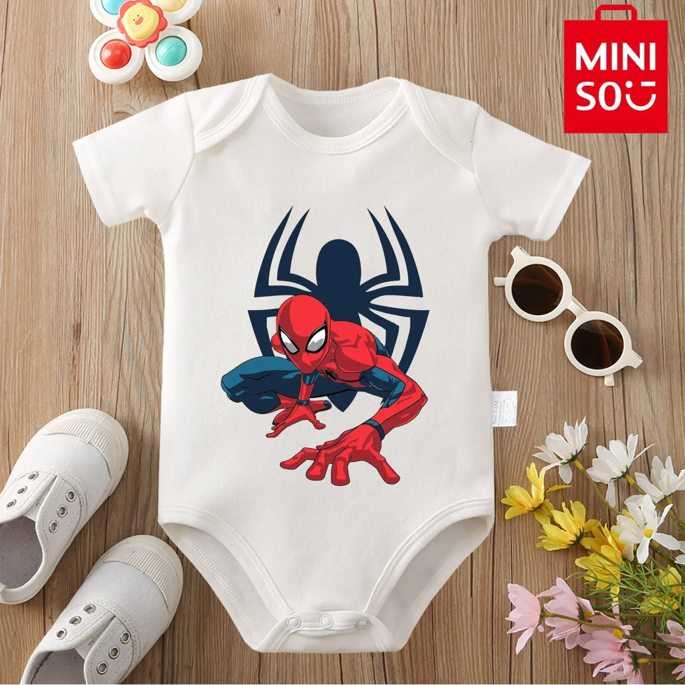 

MINISO Spider-Man Cute Print Bodysuit Baby Soft 100% Cotton Cloths Gift for Baby Onesie Jumpsuit for 0 To 12 Months Newborn