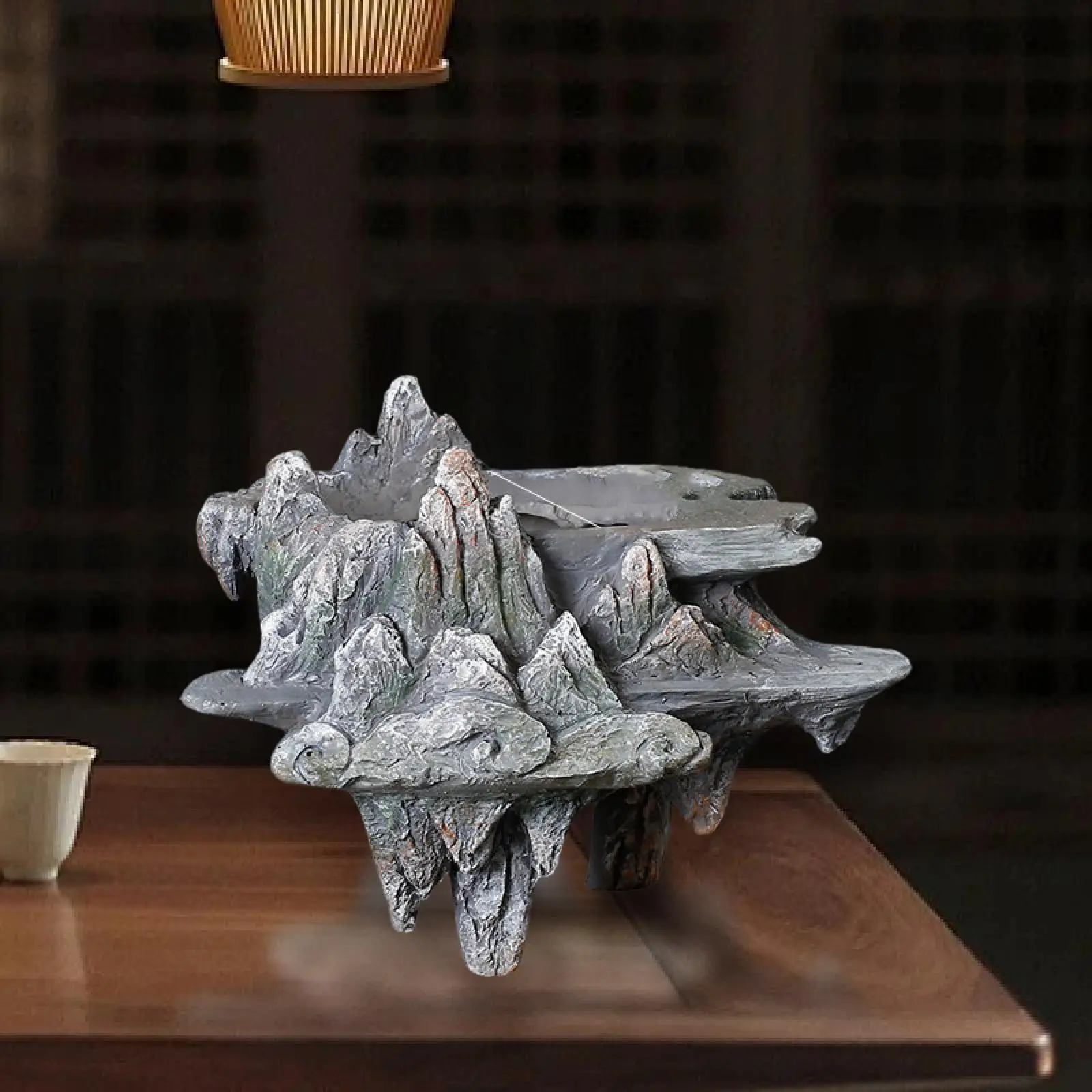 Resin Flowerpot Chinese Art Figurine Rockery Planter Bonsai Pot Hand Painted Decorative Vase for Bedroom